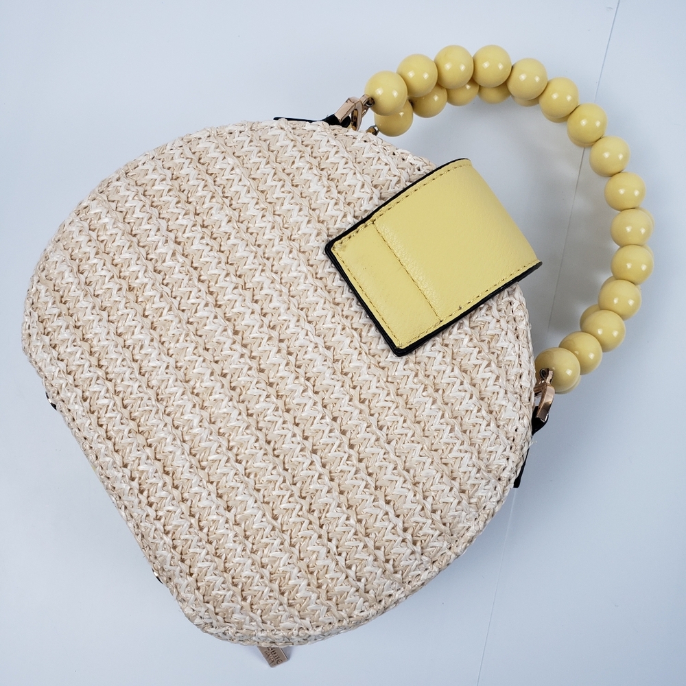 Dune London Beige Yellow Crossbody Bag Snap Zipper Closure Bead Handle No Strap - Picture 7 of 16